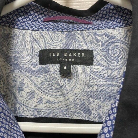 TED BAKER London Button Down Black w Blue Paisley Cuff Collar Shirt Size S - Picture 3 of 10